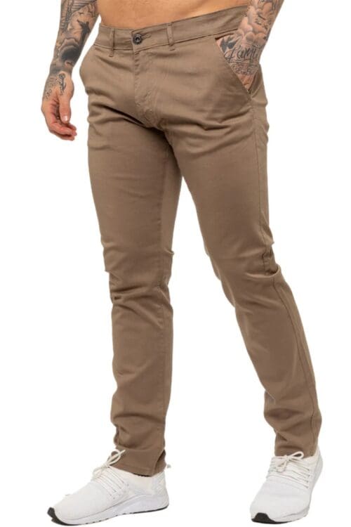 Enzo Tapered Fit Stretch Chinos | Tan